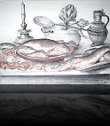« Stillleben “Fische“ nach Clara Peters »<br>Roetel- und Buntstift auf Cansonpapier - 65 x 50 cm